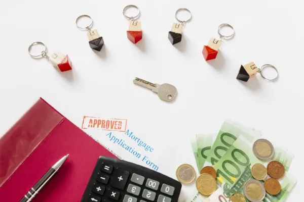 Llaveros con casas, un contrato aprobado y dinero en efectivo simbolizan los elementos comunes al momento de invertir en franquicias del sector inmobiliario.