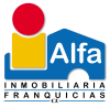 Logotipo de Franquicias Alfa Inmobiliaria con diseño minimalista y sombra elegante